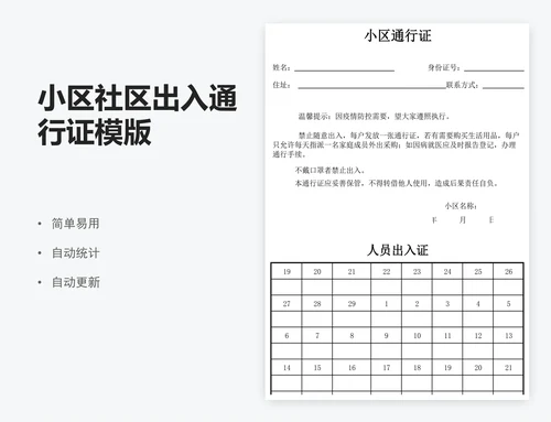 小区社区出入通行证模版