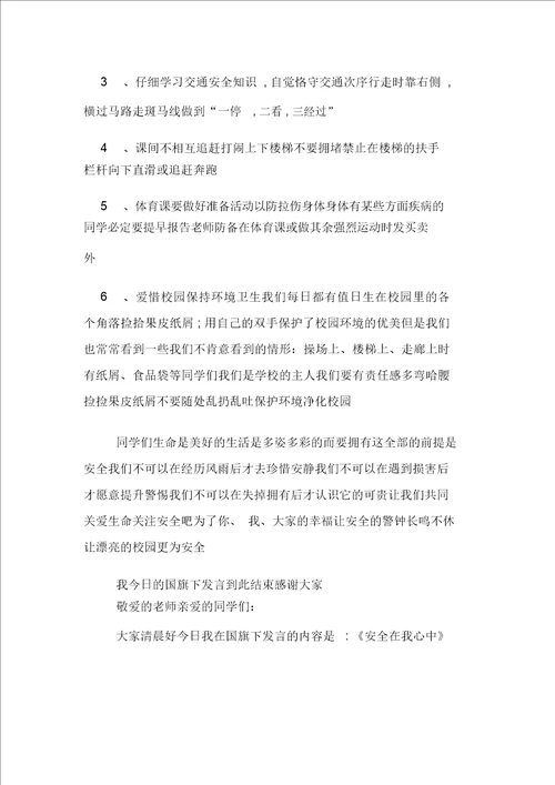 XX年关于安全的国旗下演讲稿