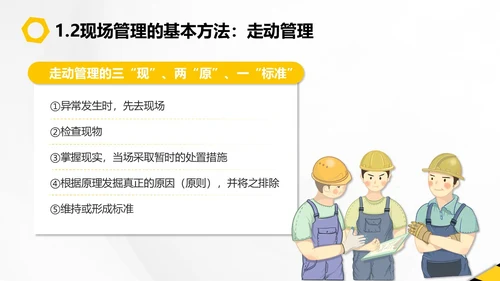 黄黑插画风现场管理PPT模板