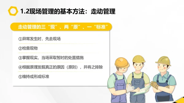 黄黑插画风现场管理PPT模板