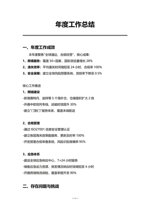 国际物流企业年度工作总结
