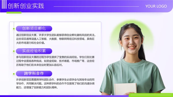 紫色商务风大学生创新创业大赛PPT