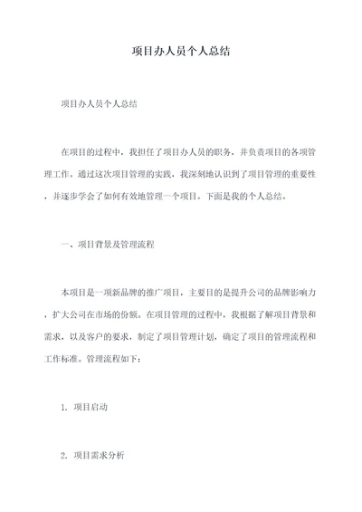 项目办人员个人总结