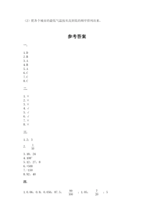 小学六年级数学摸底考试题精品【突破训练】.docx