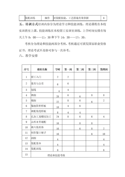 钳工短期培训专题方案