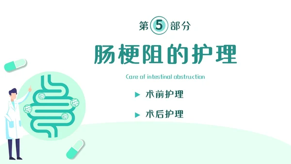 绿色简约医疗肠梗阻疑难病例讨论清新插画风内容型PPT