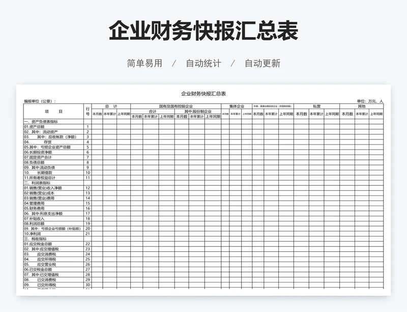 企业财务快报汇总表