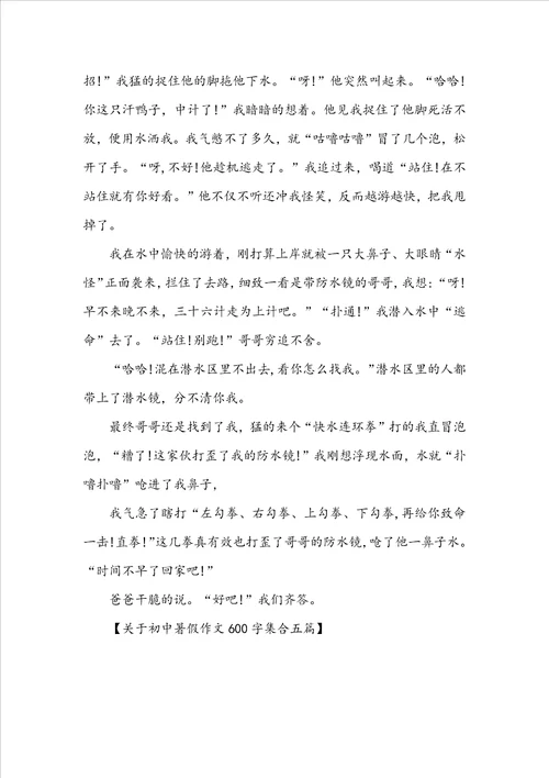 关于初中暑假作文600字集合五篇