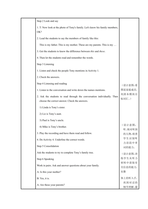 Module 2 My family 模块表格式教案（5课时）