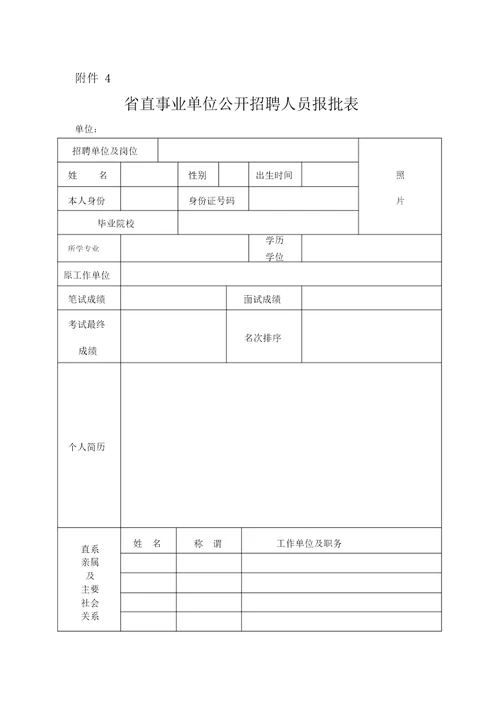 省直事业单位公开招聘人员报批表新进人员