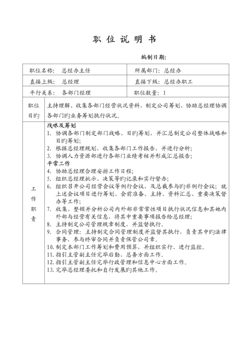 乳业有限公司各部门岗位基本职责专项说明书.docx