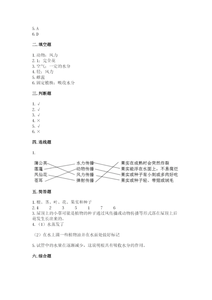教科版科学四年级下册第一单元《植物的生长变化》测试卷精品及答案.docx