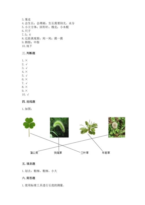 教科版科学一年级上册期末测试卷附参考答案（综合题）.docx