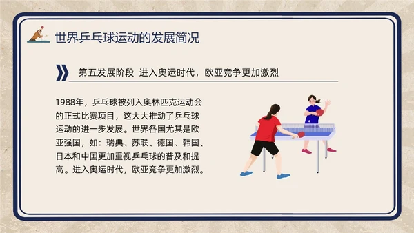 复古插画小学体育PPT课件乒乓球运动的起源与发展PPT模板