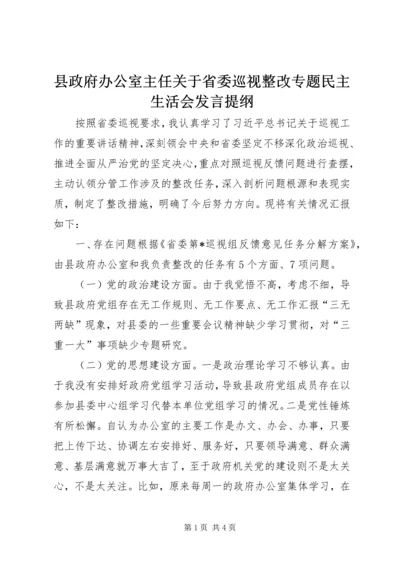 县政府办公室主任关于省委巡视整改专题民主生活会发言提纲.docx