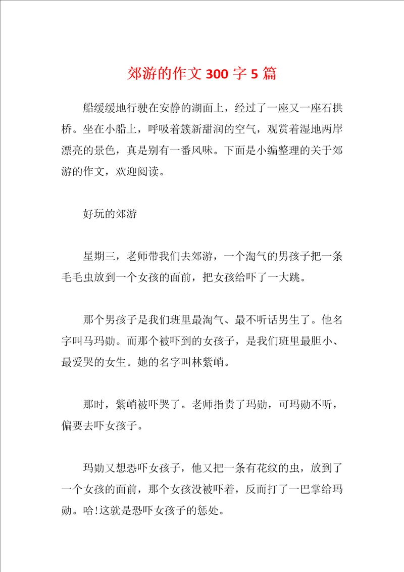 郊游的作文300字5篇