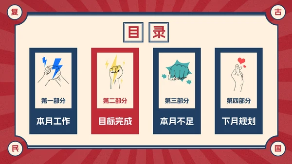 复古创意卡通插画民国风工作汇报PPT模板