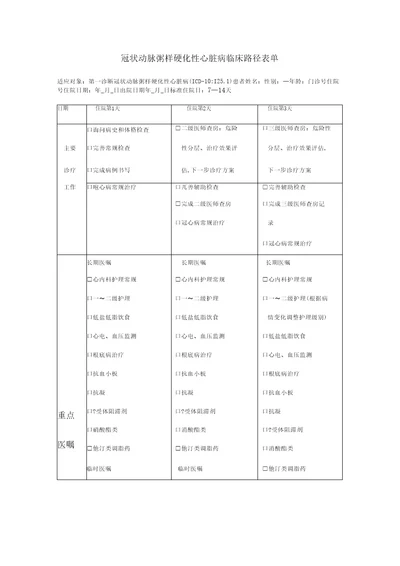 冠状动脉粥样硬化性心脏病临床路径表单