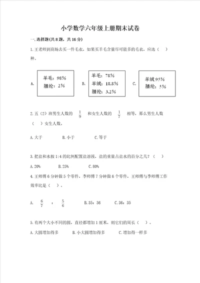 小学数学六年级上册期末试卷附完整答案夺冠系列