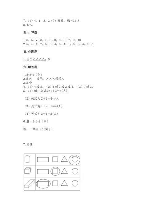 人教版一年级上册数学期中测试卷及参考答案（研优卷）.docx