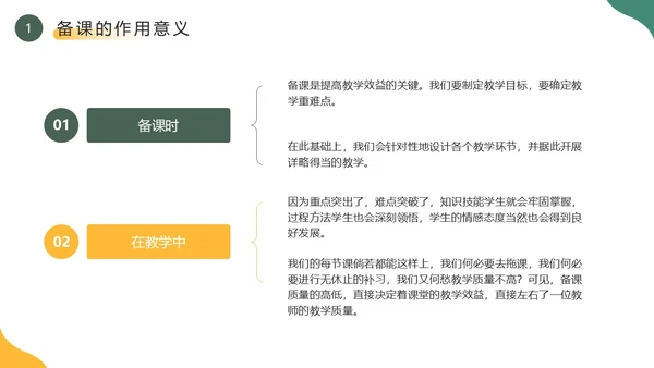 黄色绿色简约风新教师如何备课PPT模板新教师培训