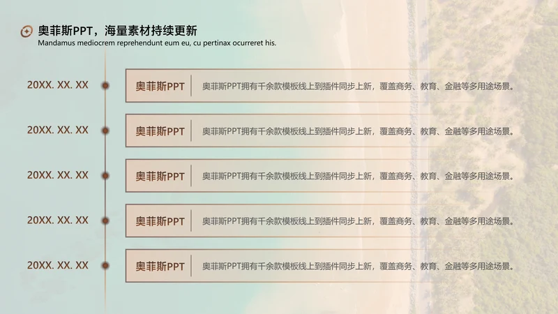 商务风绿色时间轴5项PPT单页