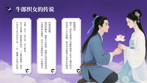紫色插画风七夕节宣传PPT模板