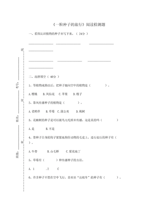 一粒种子的旅行测试题