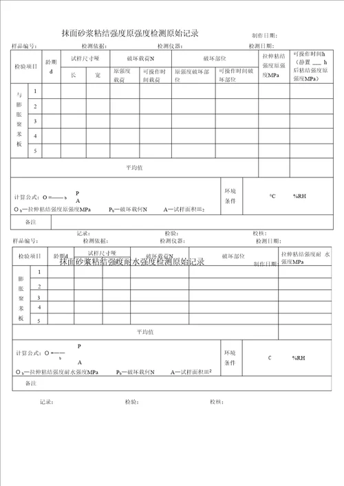 抹面砂浆检测原始记录