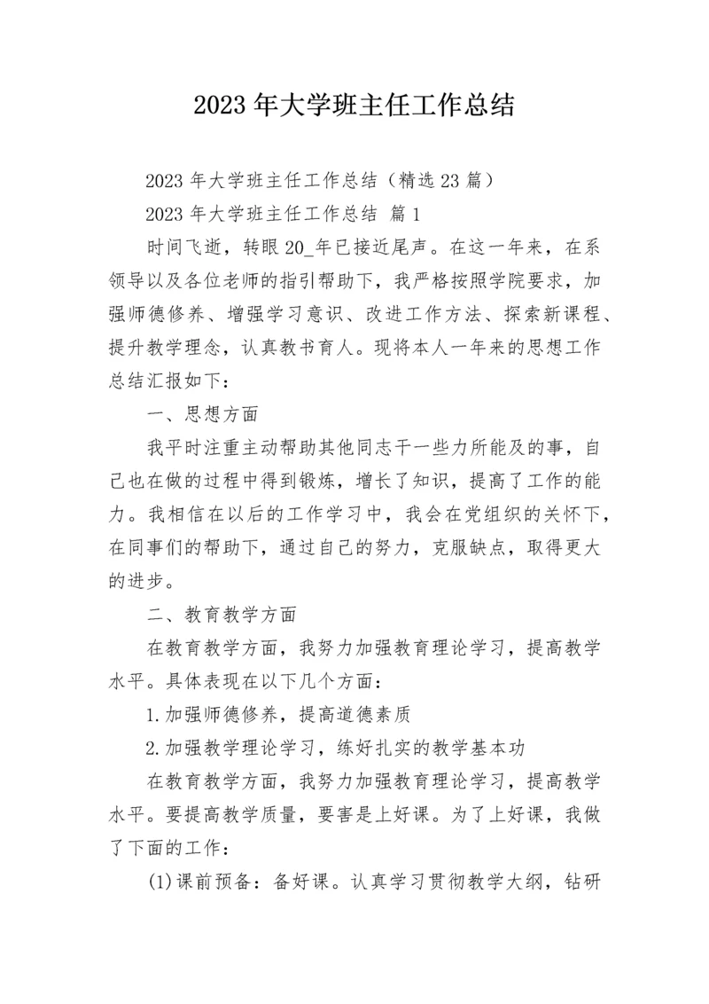 2023年大学班主任工作总结.docx