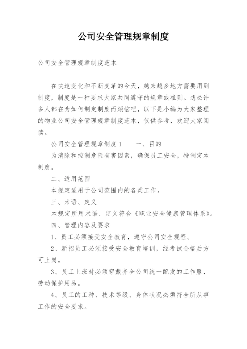 公司安全管理规章制度.docx