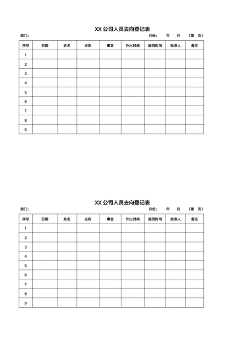 人员去向登记表