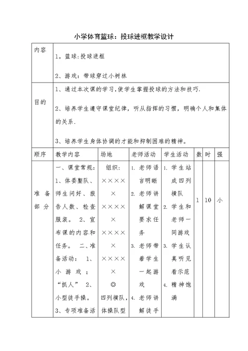 小学体育篮球：投球进框教学设计