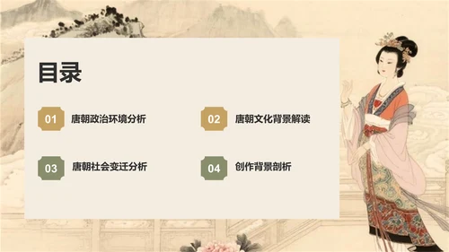 橙色复古风《长恨歌》的历史背景解读PPT模板
