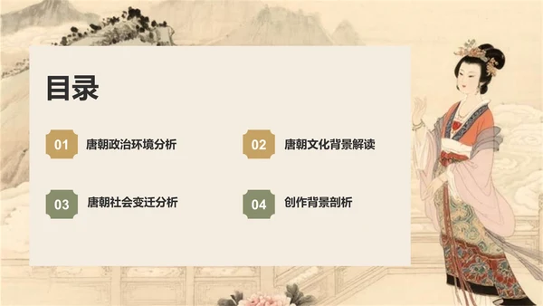 橙色复古风《长恨歌》的历史背景解读PPT模板