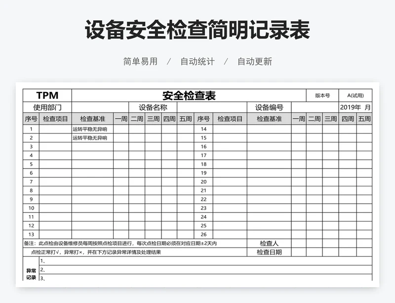 设备安全检查简明记录表