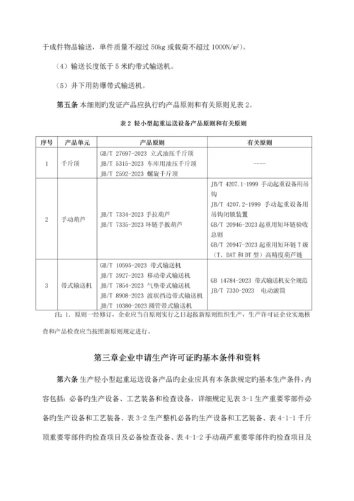 最新版工业产品生产许可证实施细则轻小型起重运输设备.docx