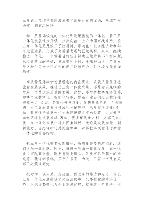 学习扎实推进长三角一体化发展座谈会重要讲话心得体会.docx