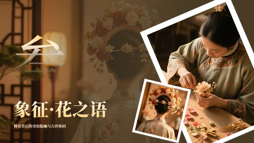 黄色中国风传统文化簪花介绍主题教育PPT模板