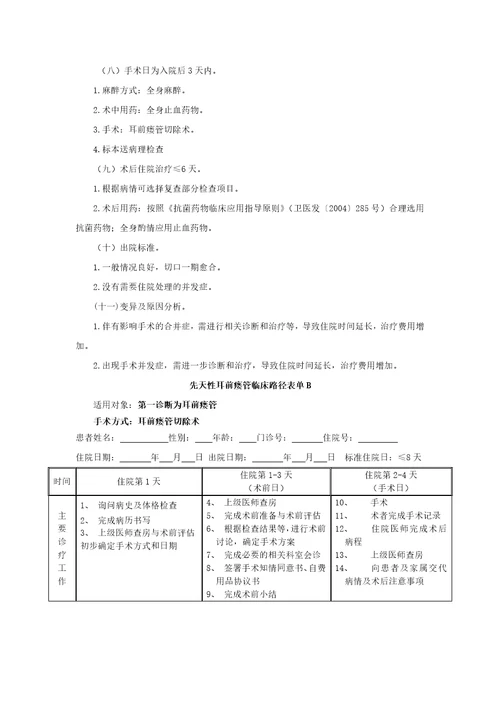 先天性耳前瘘管手术临床路径B