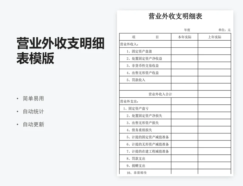 营业外收支明细表模版