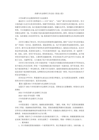 品德与社会教师工作总结（3篇）