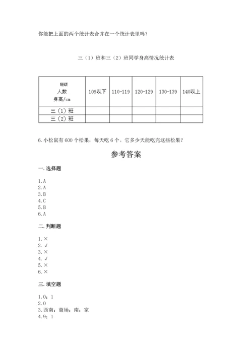 人教版三年级下册数学期中测试卷附完整答案（网校专用）.docx