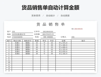 货品销售单自动计算金额