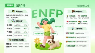 绿色活力卡通创意MBTI自我介绍述职汇报PPT单页