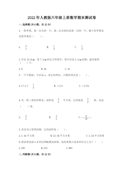 2022年人教版六年级上册数学期末测试卷审定版.docx