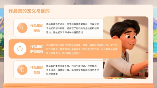 橙黄色卡通风艺术作品集PPT