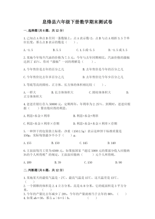 息烽县六年级下册数学期末测试卷精品含答案.docx