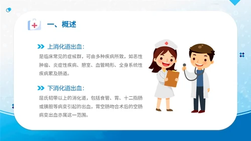 蓝简约医疗医院医生护士消化道出血护理学习培训课件模板