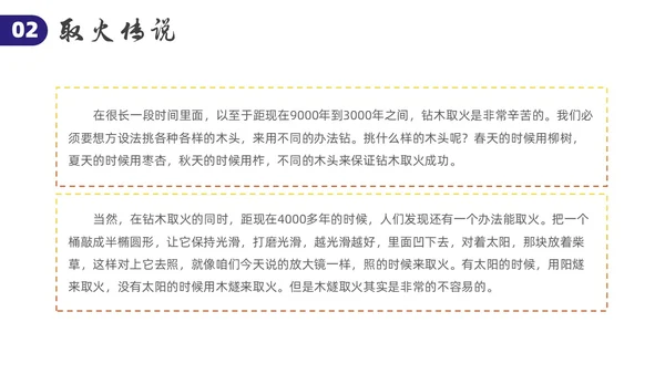 卡通风钻木取火介绍PPT模板神话故事